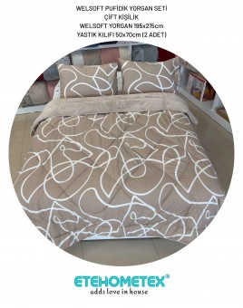 ETE HOMETEX ÇİFT KİŞİLİK LÜX WELSOFT YORGAN SETİ 195X215CM MİX BEJ 8696474232092